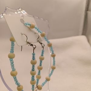 Handmade beaded wire bracelet and earrings set